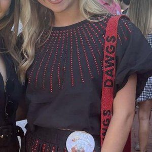 Queen of Sparkles XS Black with Red Burst Shorts AND Top!